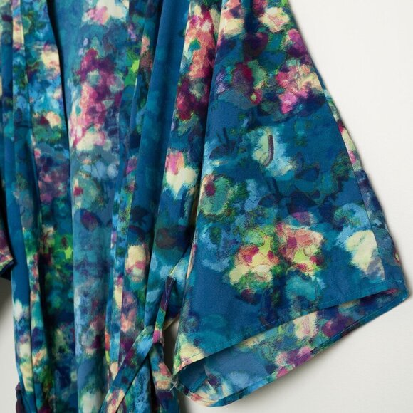 ✨ Smash + Tess Kimono Robe Crepe Kimonette Duster Blue Print Floral - Picture 8 of 15